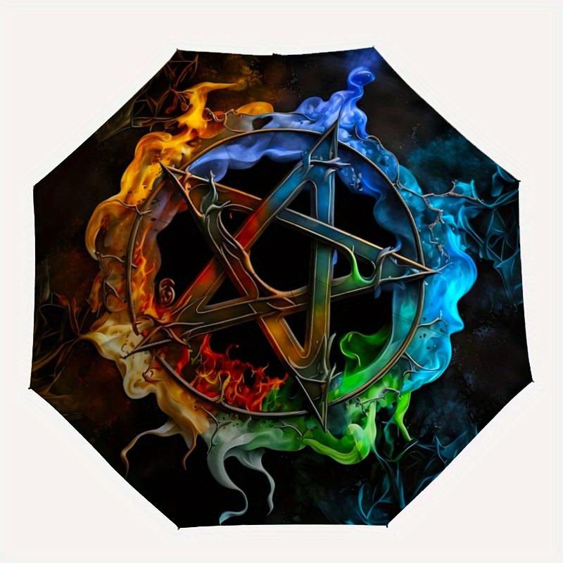 1pc Symbol of Fire Water Earth and Air in Harmony Pattern Umbrella, Fashionable, Personalized, High-Value Folding Umbrella, a Must-Have for Summe