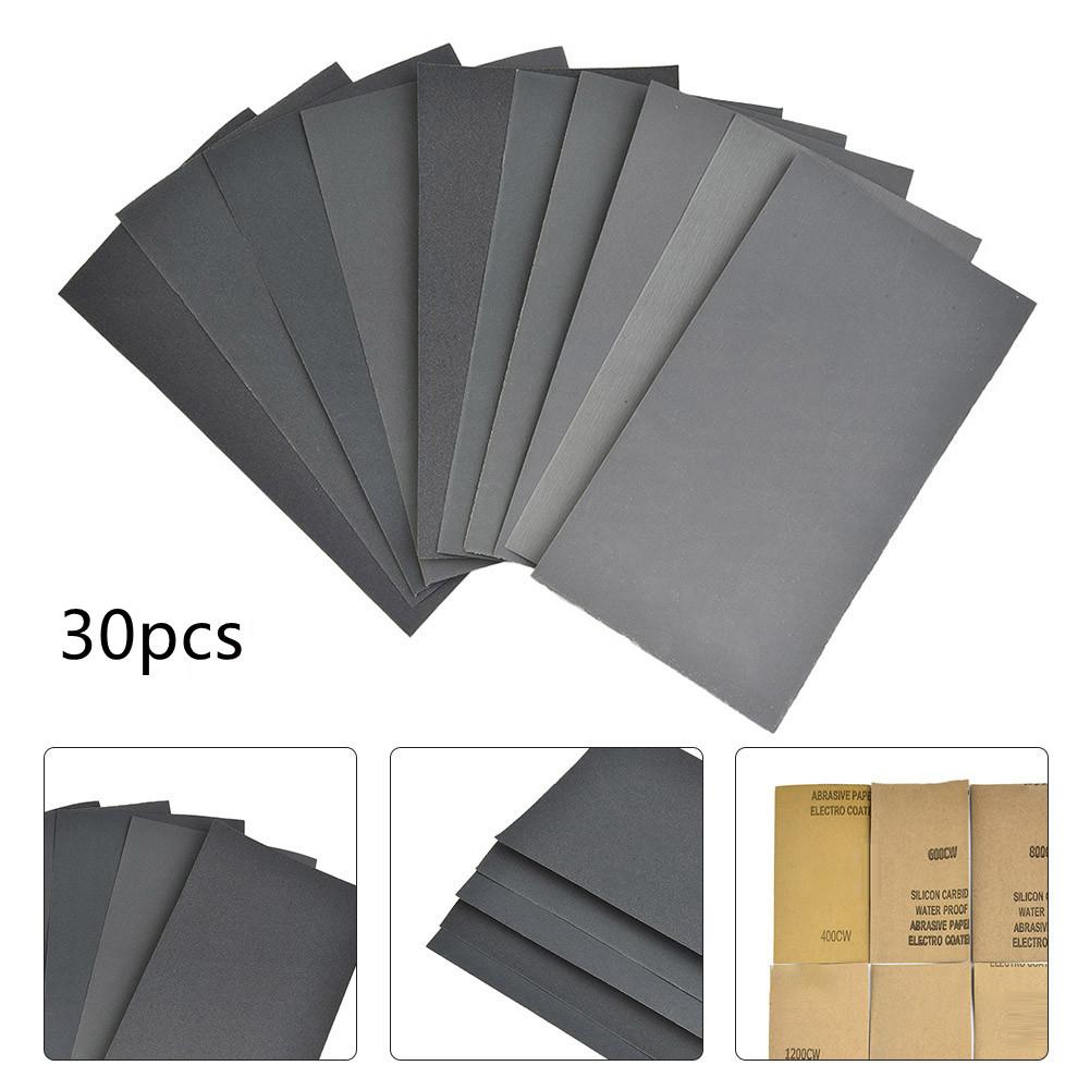 30pcs Car Sandpaper 400 600 3000 800 1000 1200 1500 2500 Grit Sandpaper Wet Dry Metal Glass Ceramics Polishing Sand Pape