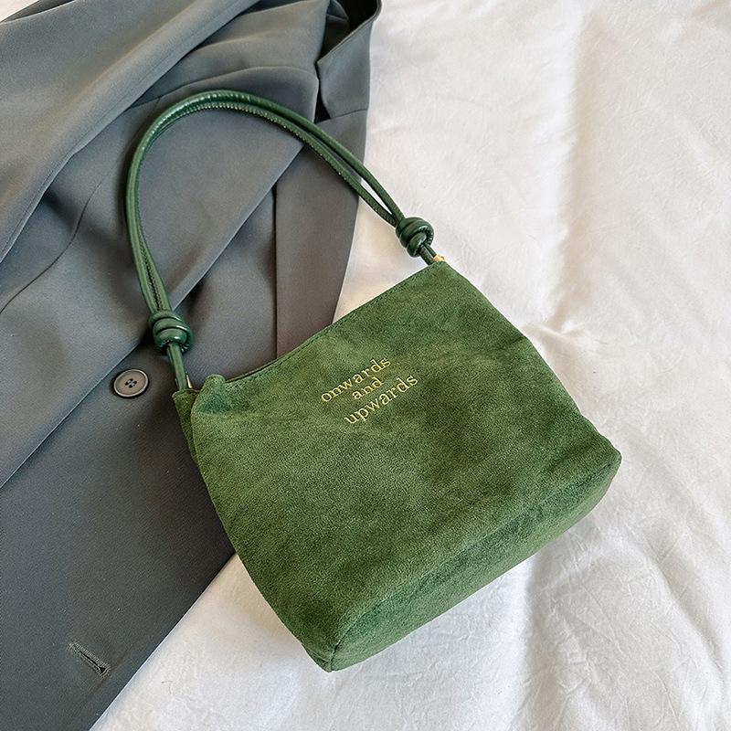 

Women Suede Handbag Casual Rope Buckle Design Multicolor Shoulder Bag Adjustable Straps Tote Work Crossbody Bucket Bag 23x9x20cm зелений