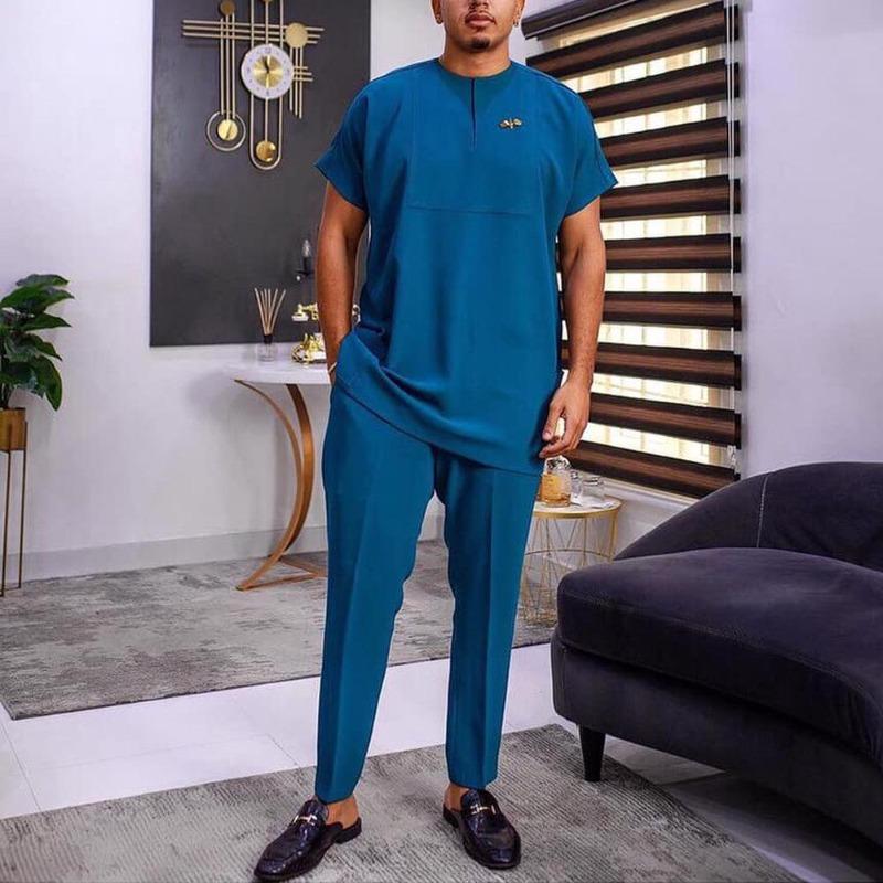 

2026 African Ethnic Men s Casual Home & Travel Set M синий