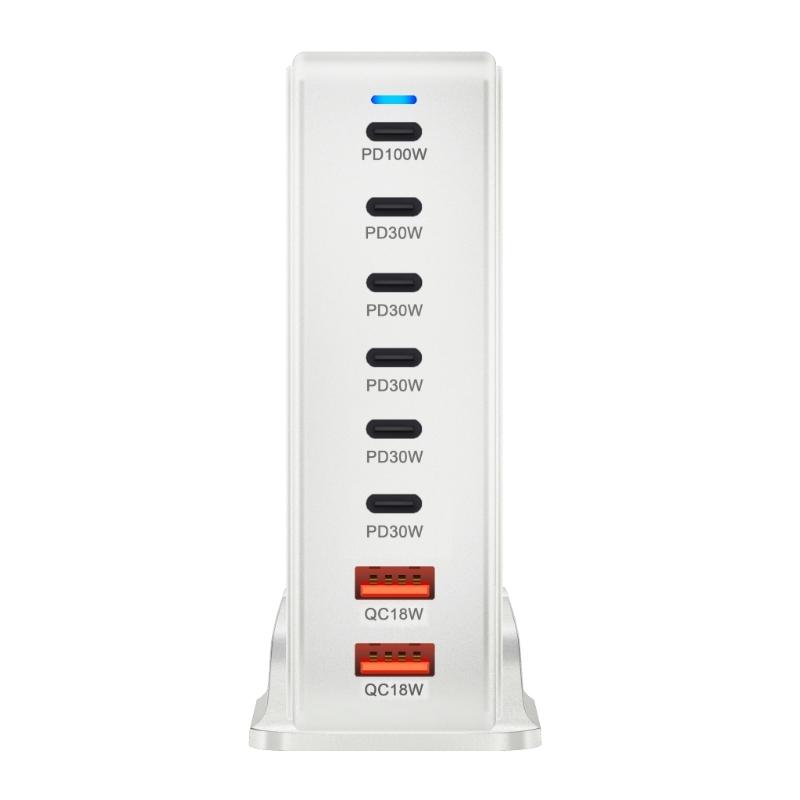 Multiports Charging Station with 286W Output, 6 USB C and 2 USB Slot Desktop Charging Holder Stand for Tablet Phones