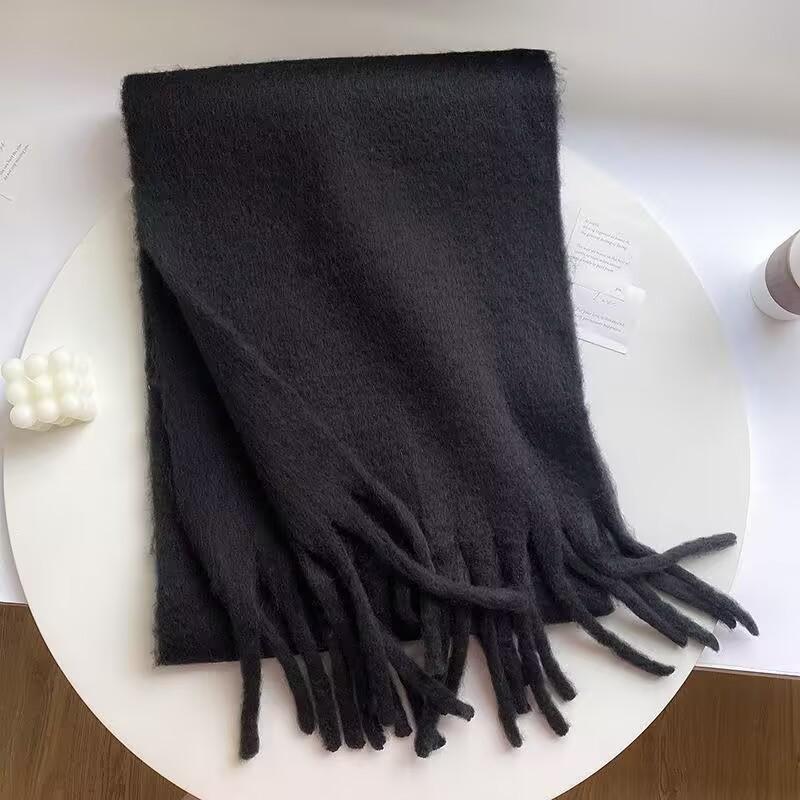 Solid Color Thick Cashmere Scarf for Women Large Blanket Pashmina Winter Warm Shawl Wraps Bufanda Female Tassel Foulard