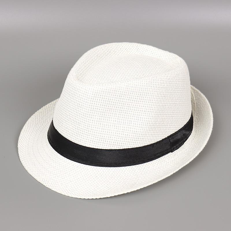 Jazz hat, linen solid color top hat, men's and women's crimped couple's sun hat