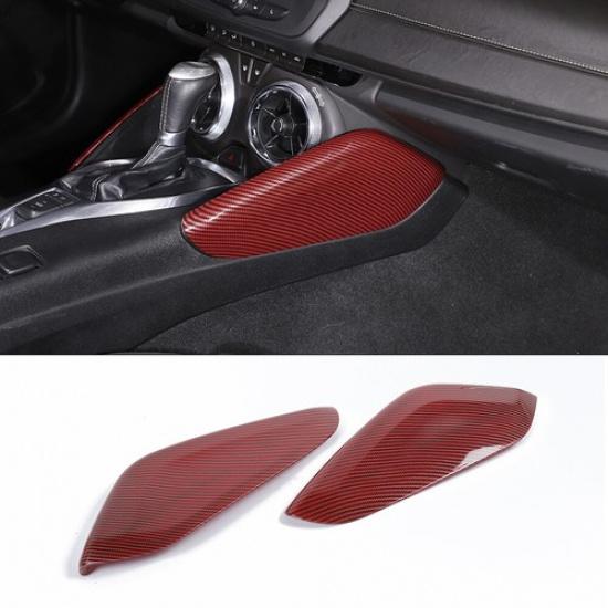 Red Carbon Fiber Gear Shift Side Panel Decor Trim For Chevrolet Camaro 2016-