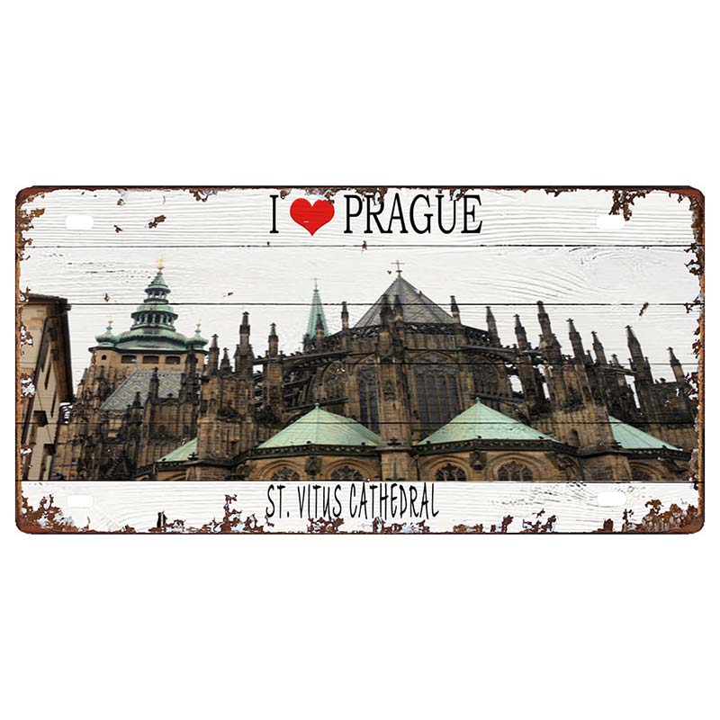 Prague Travel City Car Lisence Vintage Poster Souvenir Metal Sign Retro Plaque For Wall Shop Bar Home Decor 30X15CM  DC-0958A