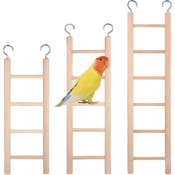 Bird Ladder for Cage, 3 PCS Bird Cage Ladder Wooden Hanging Parrot Wood Step Parakeet Ladders Climbing Small Wooden Ladders for Birds Parakeets