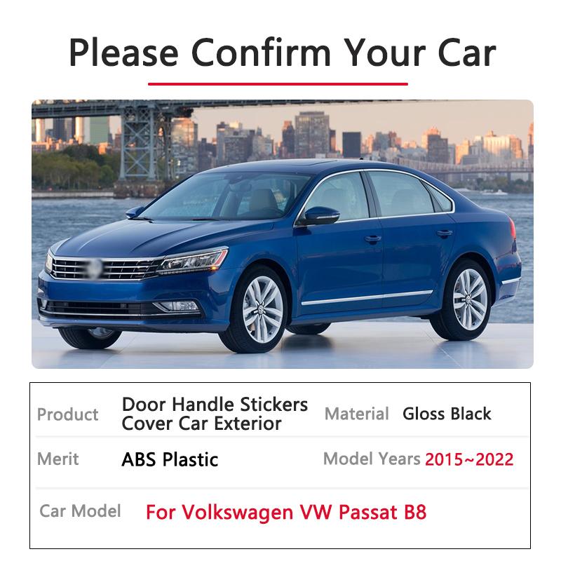 for Volkswagen VW Passat B8 2015~ 2016 Metallic Black Door Handle Cover Trim Car Cap Accessories Styling Stickers Decoration