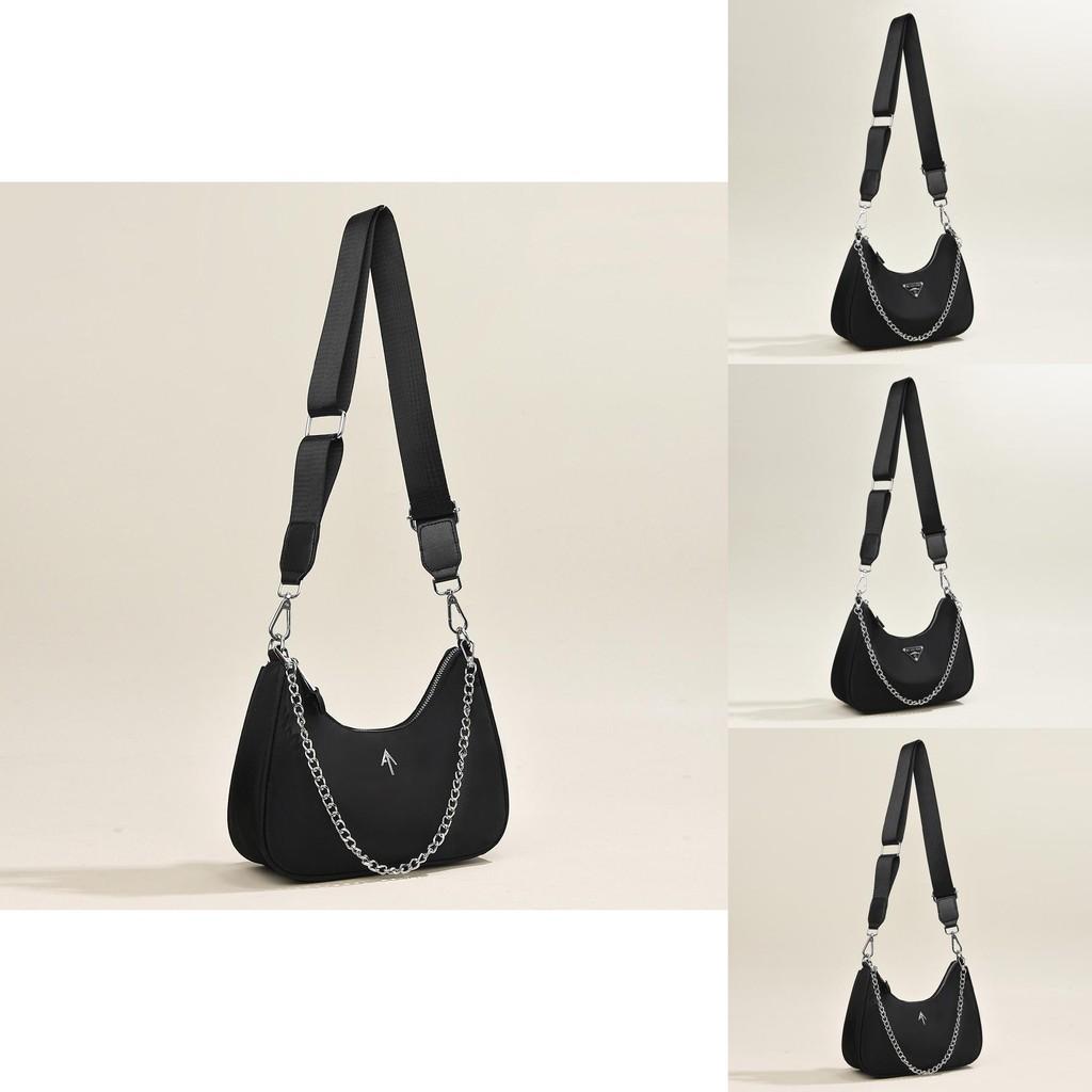 Classic Black Chain Bag For Women Stylish Hobo Shoulder Handbag With Waterproof Nylon