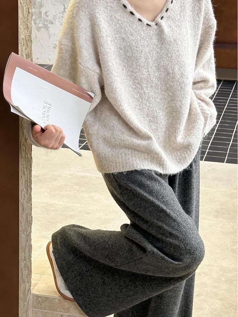 Juzhi 2024 Autumn Soft Knit Korean Pullover, Long-Sleeved Sweater