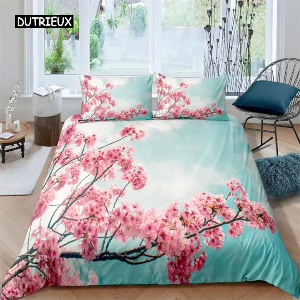 Erik Çiçeği Nevresim Takımı King Pembe Çiçekli Kız Çocuklar İçin Mikrofiber Dallı Baskılı Yatak Örtüsü Takımı