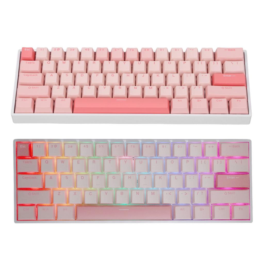 Kabelová mechanická klávesnice 61 kláves s červeným přepínačem, RGB, více světelnými efekty, herní klávesnice s USB-C