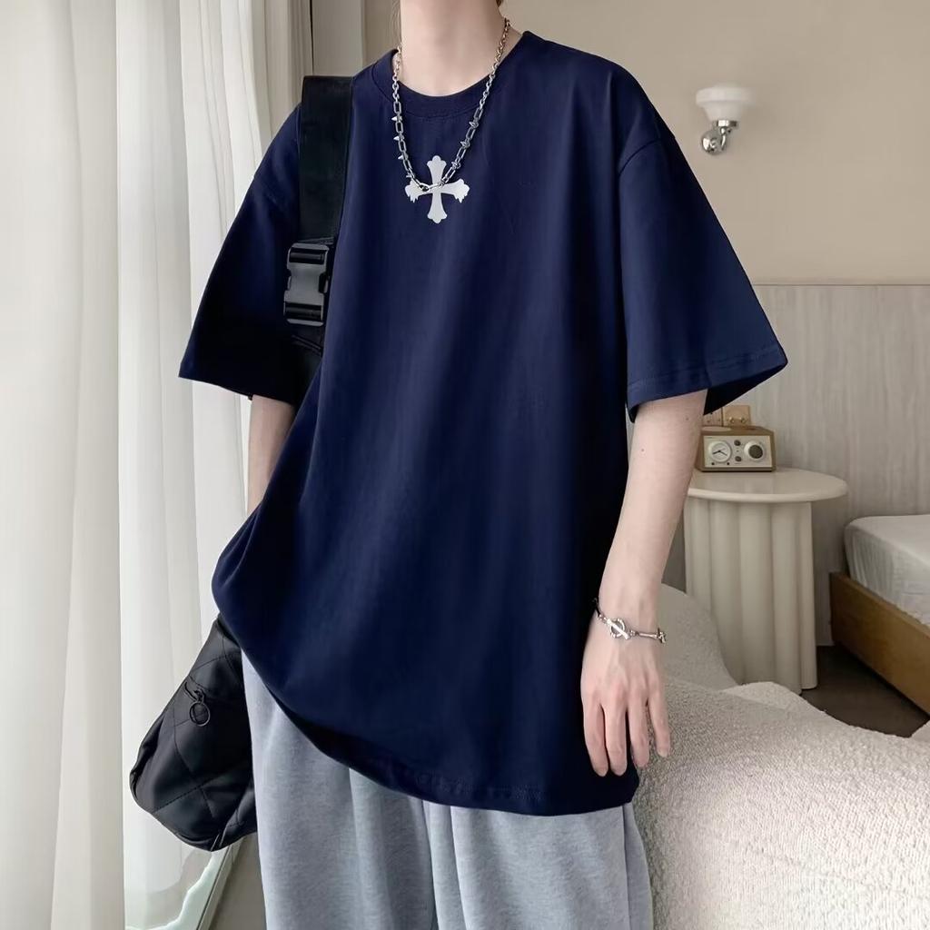 Men'S Trendy Letter Round Neck Printed Short Sleeved T-Shirt For Summer Ins Loose Casual Top