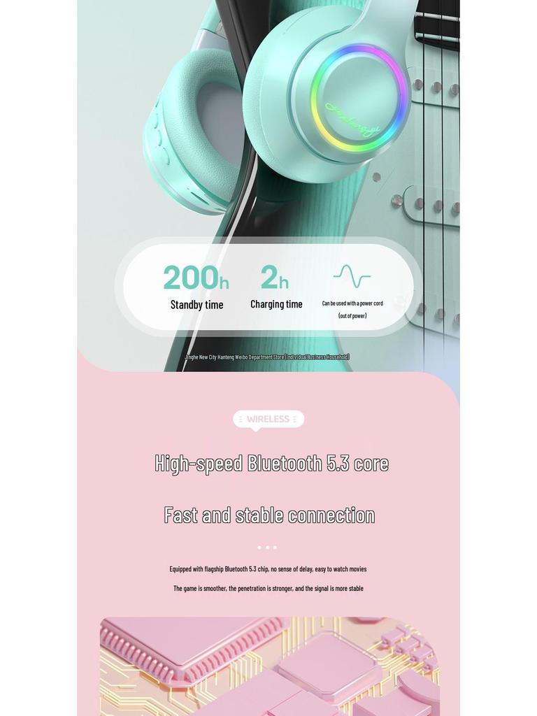 Wireless Bluetooth Cat Ear Headphones - Noise Cancelling, Over-Ear, Gaming & Music for Kids & Computers