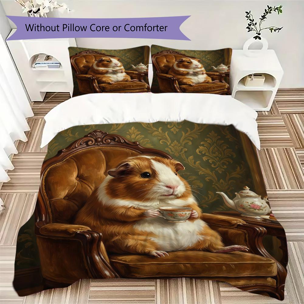 Vintage Guinea Pig Pattern Bedding uilt Set uilt Cover Pillowcase Home Decoration Birthday Gift (1 * duvet cover + 2 * pillowcase without core)