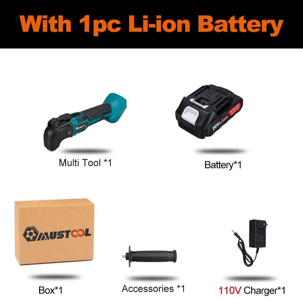 

88VF 1600 Вт Беспроводные осциллирующие многофункциональные инструменты Электрический ремонтник 6 передач Электрический триммер пила Деревообрабатывающие электроинструменты с 2 батареями 2*Batteries