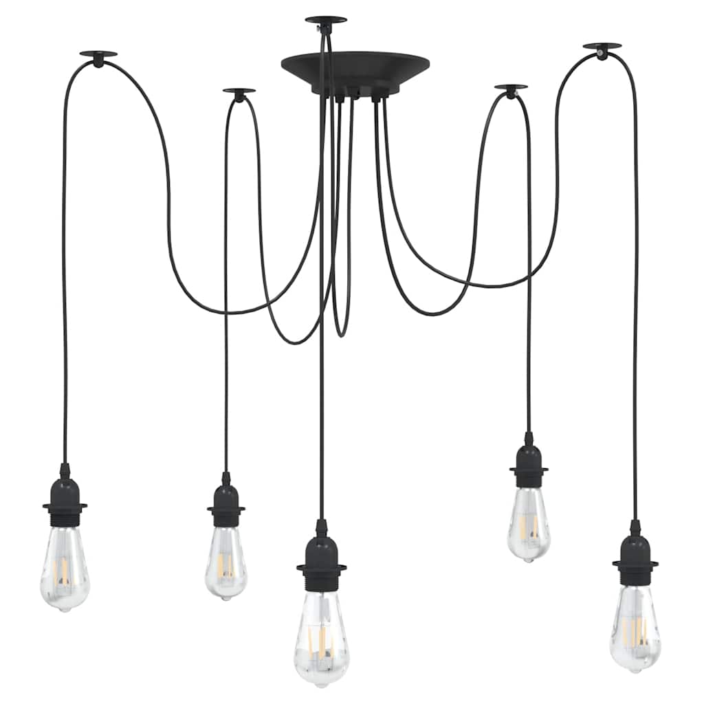 Hanging Lamp With 5 E27 Bulb Holders Black Metal