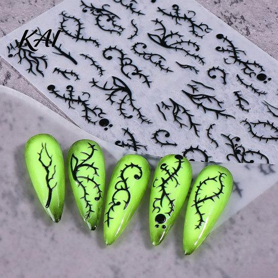 DIY Manicure Accessories Women Nail Stickers for Halloween, Spooky Ghost Pumpkin Spider Web Bat Self Adhesive Decals Thorns Decal, Art Supplies