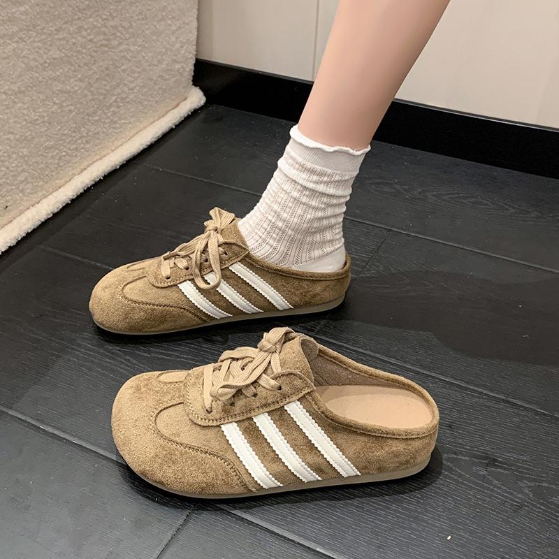 Baotou Half Slippers Women's Outer Wear 2025 Autumn New Retro German Training Shoes Comfortable Women's Thick Soles Without Heels Lazy Shoes