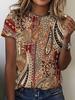 2026 Summer Vintage Ethnic Graphics Women's V-Neck Short Sleeves T-Shirt Fashion Tops 3D Print Casual Outdoor Female Clothing