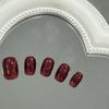 New Year Red Crystal Cat Eye Handmade Short Nail Art Stickers with Glass Beads - Bridal Style