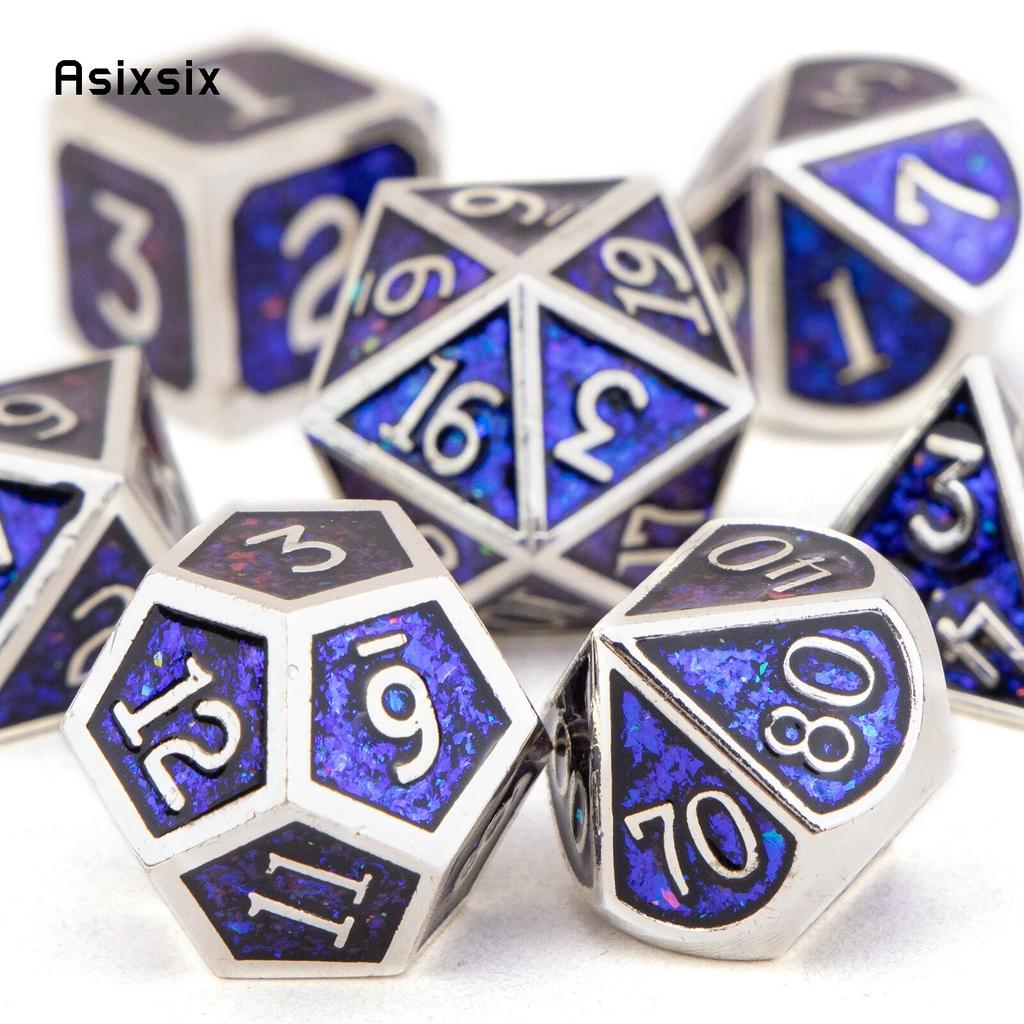 7 Pcs Silver Blue Standard Metal Dice Solid Metal Polyhedral Dice Set Suitable for Role-Playing RPG  Board Game Card Game
