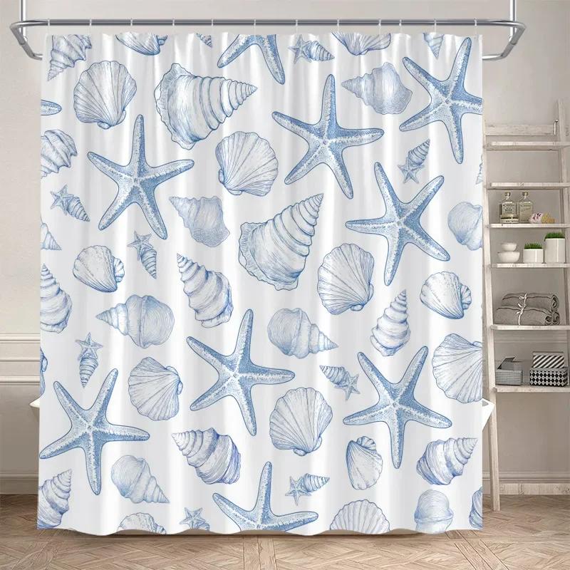 Ocean Fish Shower Curtains Watercolour Coral Sea Animals Kids Bath Curtain Polyester Cloth Modern Home Bathroom Decor with Hooks