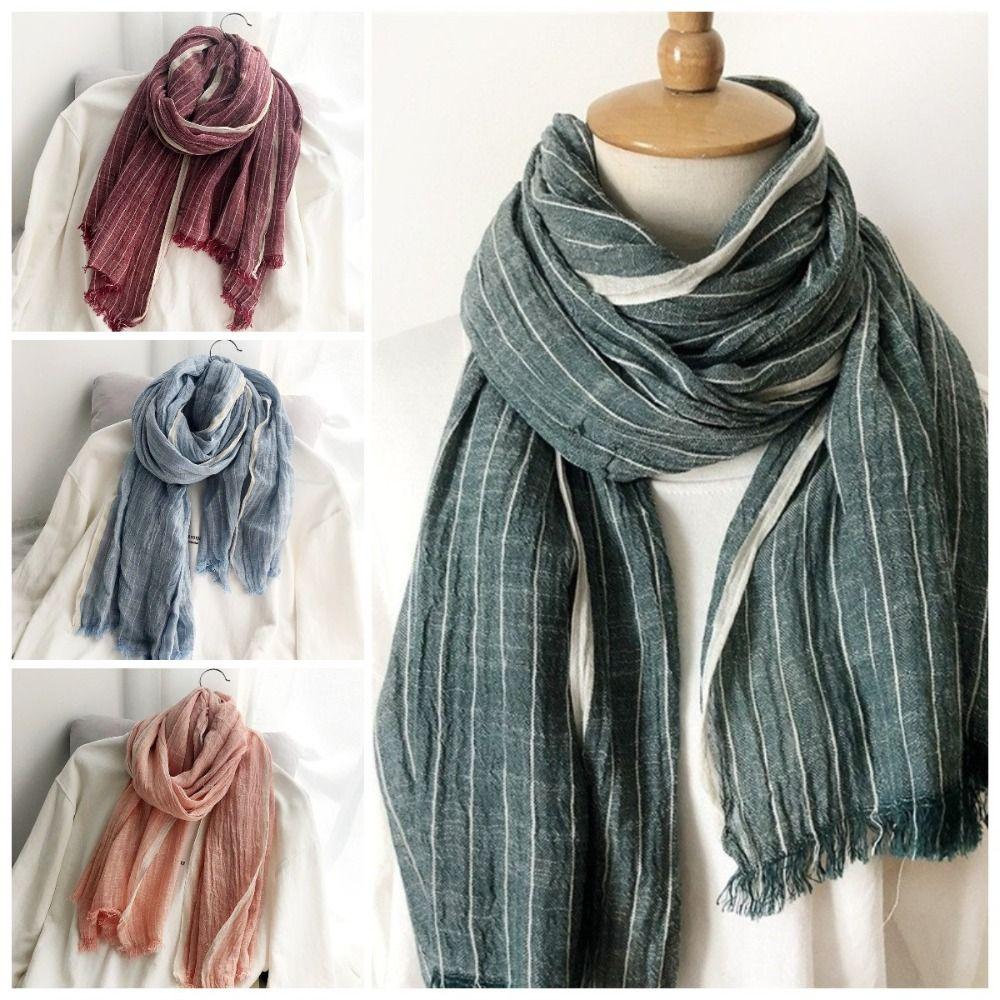 Windproof Winter Cashmere Scarf Thicken Men Scarf Korean Style Striped Pleated Shawl  Female