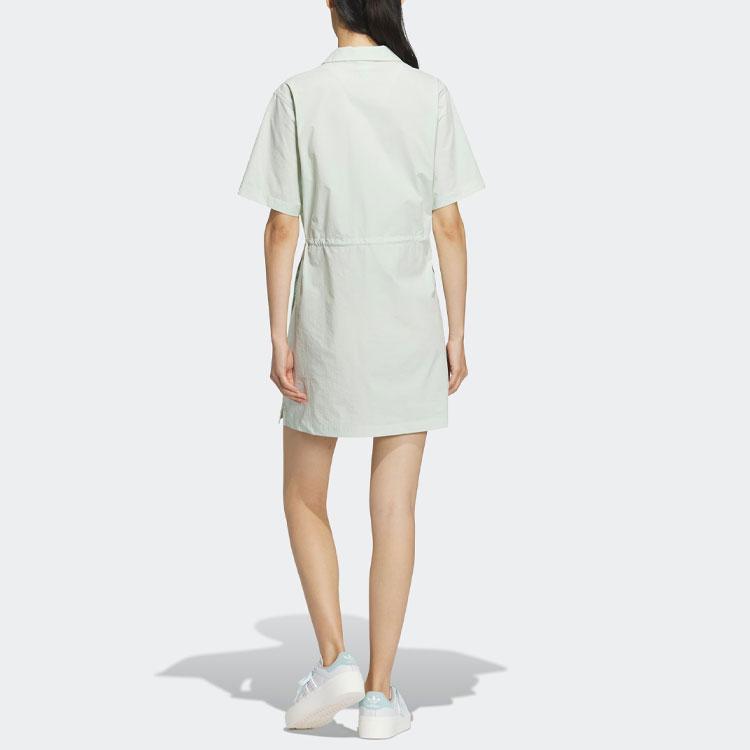 Adidas Originals Dress With Trefoil Logo And Drawstring Waist Short Sleeve Polo Women Dress Linen-Green IK8631