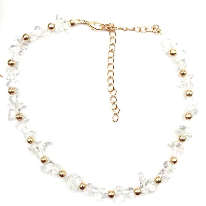 Summer Natural Gravel Collarbone Chain Necklace, Handmade Beaded Gravel Necklace Short Url N133