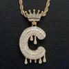 Stylish Hip Hop Zircon Crown Pendant Necklace with 26 English Letters for Women