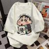 Summer loose short-sleeve T-shirt for women, pure cotton cute American style Crayon Shin-chan cartoon print base shirt