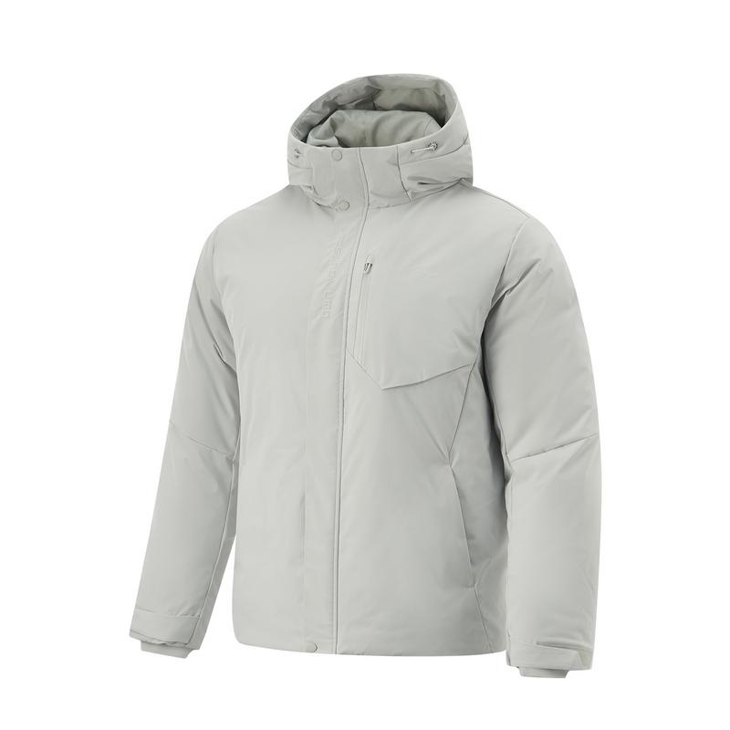 Li-Ning Comfortable Casual Simple Warm Hooded Zipper Mid-Length Down Jacket Men Outerwear Droplet-Gray AYMU565-6