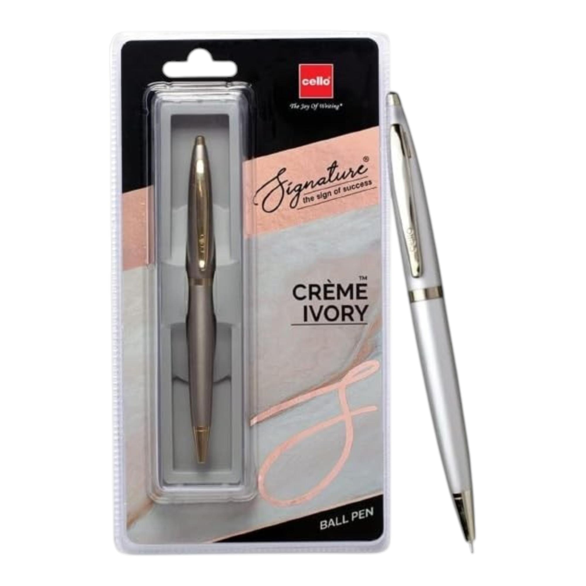 Cello Signature Crème Ivory Slim Ball Pen Pack of 1 Blue Ink 0.7mm Tip for Office, Home & School Use