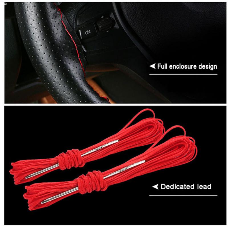 Steering Wheel Cover Made Of Genuine Leather First Layer, Handmade, Universal For All Seasons, With Red Stitching