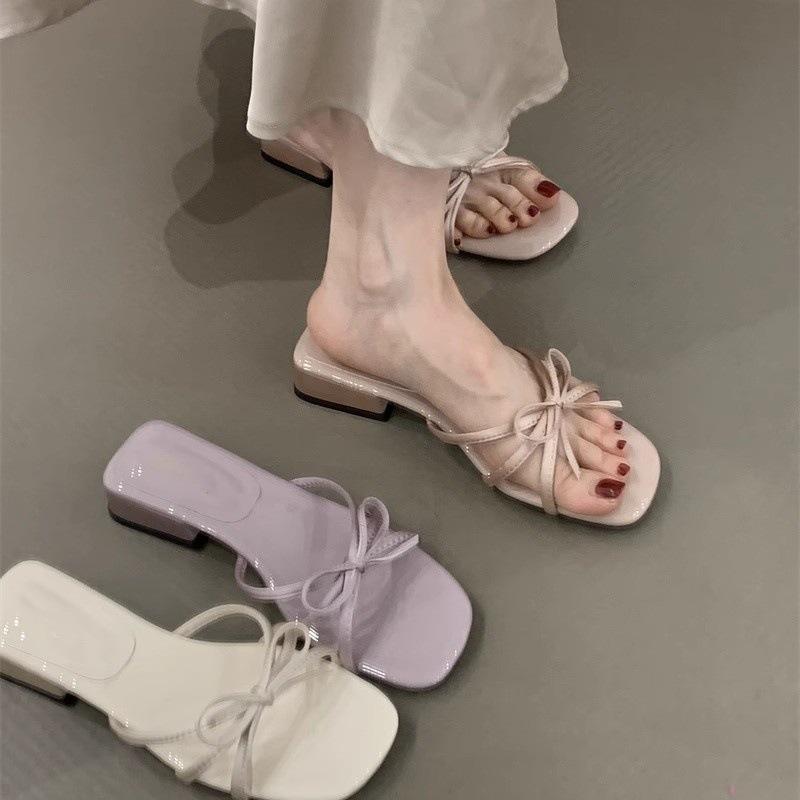 Gentle Fairy Cool Slippers 2025 New French Sweet Elegant Bow Open Toe Word with Temperament Sandals