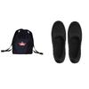 Angel Smile Royal School Grosgrain Portable Slippers Tiara Embroidered Navy Drawstring Bag Set Large (Plain Black) (Size L) & (Small) 2-Piece
