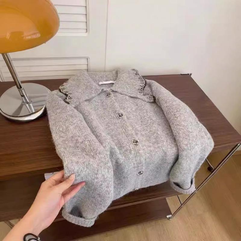 Gentle wind large lapel sweater jacket women's autumn and winter new design sense loose and thin knitted cardigan top