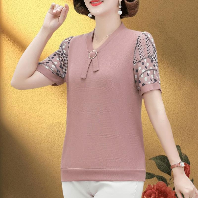 

Pure Cotton Short-sleeved T-shirt Women s Plus Size Women s Summer Mother Loose Belly-covering Shirt Top 5XL рожевий