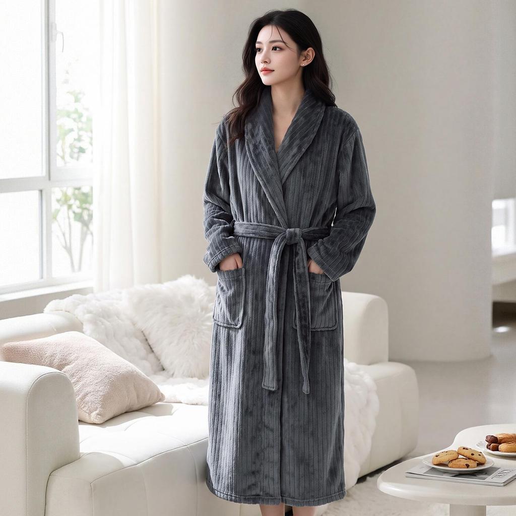 Dicker Flanell-Bademantel für Paare im Winter - Warmer Korallenfleece Langer Bademantel für Damen und Herren
