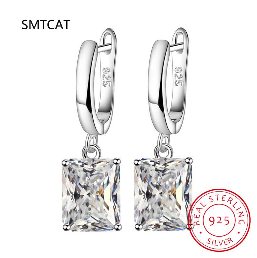 Square Genuine Blue Topaz Amethyst Citrine Garnet Created Sapphire Ruby Emerald 925 Silver Stud Earrings