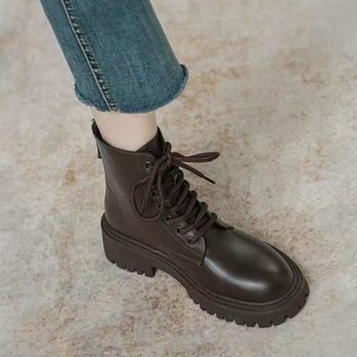 Bottines Martin automne pour femmes, nouvelles bottines simples à semelle épaisse et souple, fourrées haut et fines