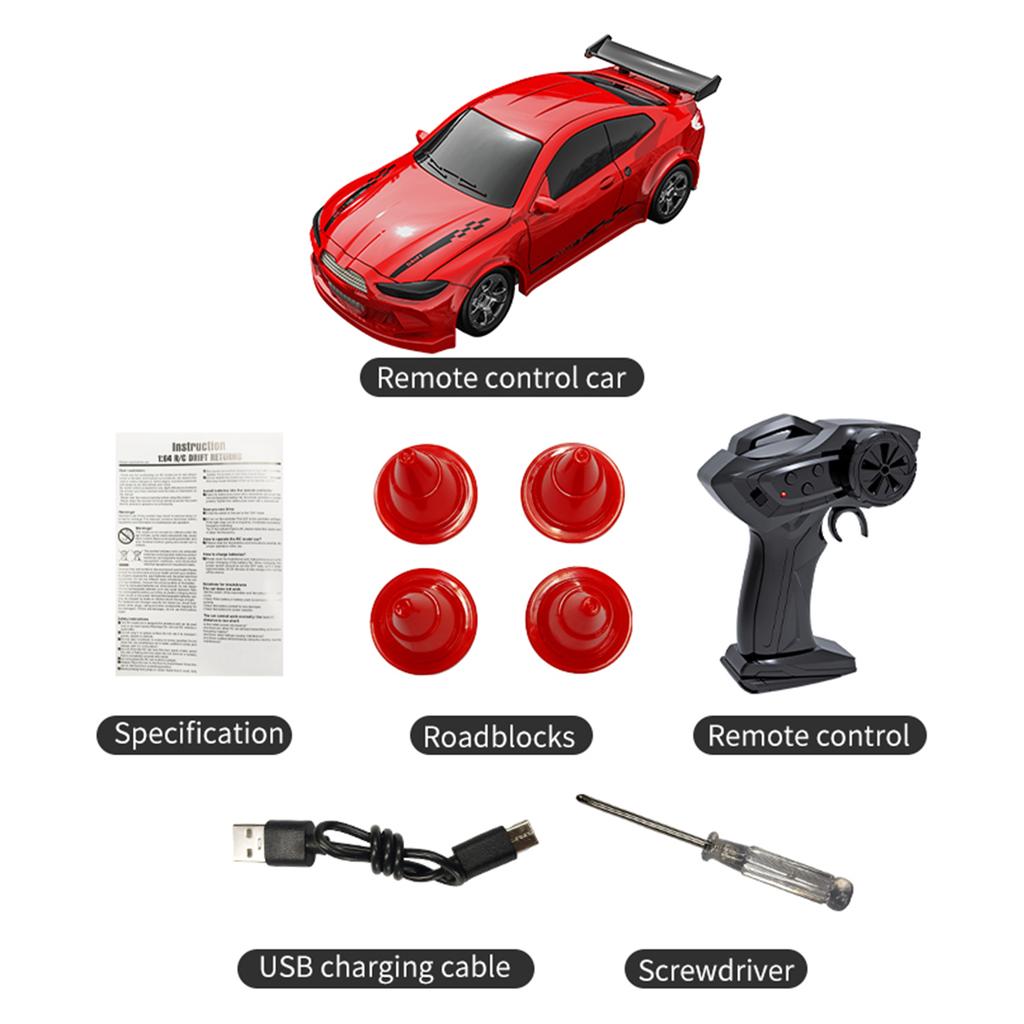 Remote Control Drift Car, 2.4GHz 4WD Mini Full Proportional Model Vehicle with LED Lights, Racing