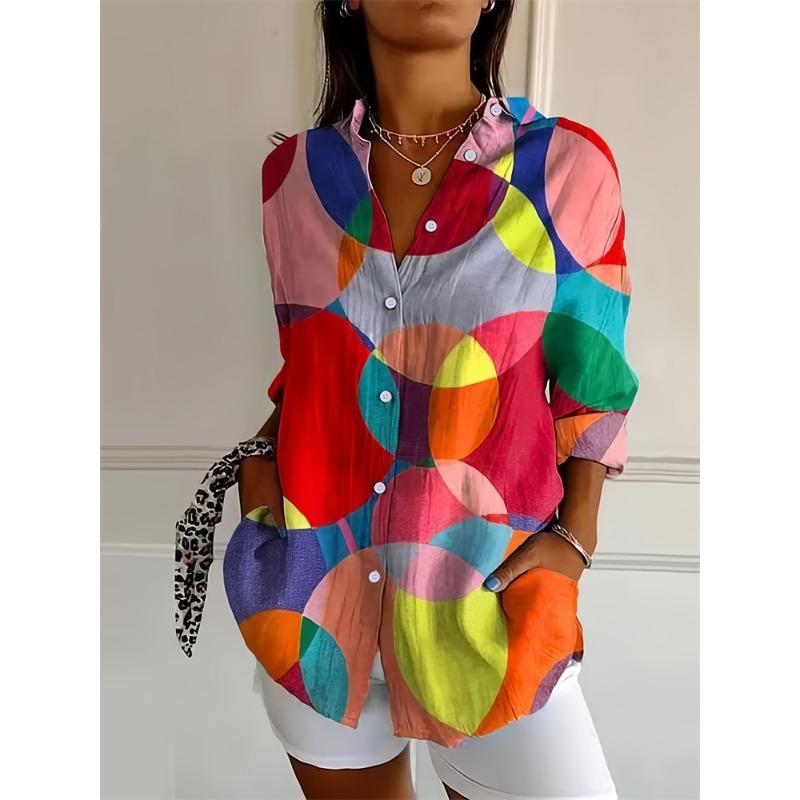 Autumn Women's Casual Long Sleeve Shirt Beautiful Flower Print Travel Lapel T Shirt Elegant Single Breasted Tops Long Shirt