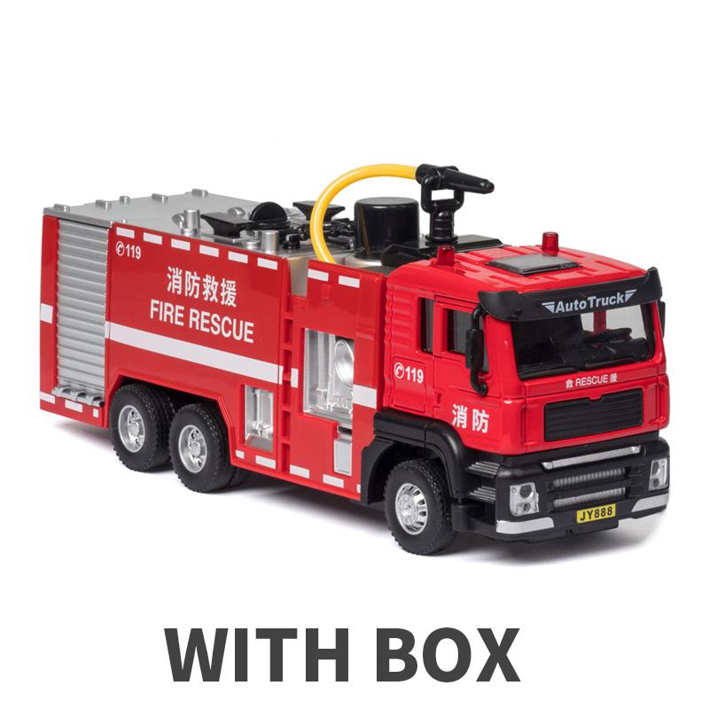 

1/50 Литая модель автомобиля из сплава Игрушка Пожарная машина Металлический корпус Транспортного средства Имитация распыления воды Свет Звук С механизмом оттягивания Детские игрушки