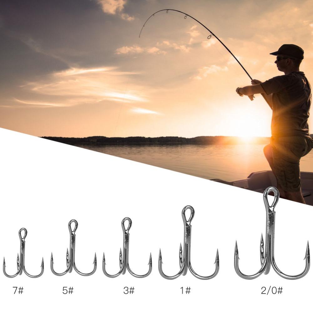 50PCS with Barbed Fishing Treble Hook Sharpened Round Bend Hook Treble Hook  Fishing Enthusiasts