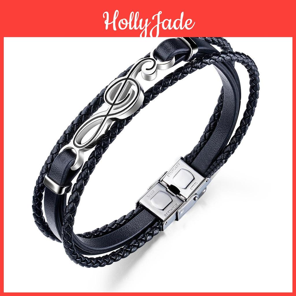 And American European Hiphop Mens Bracelets Mens Musical Note Leather Bracelets Simple Multilayered Braided Trendy Mens Bracelets