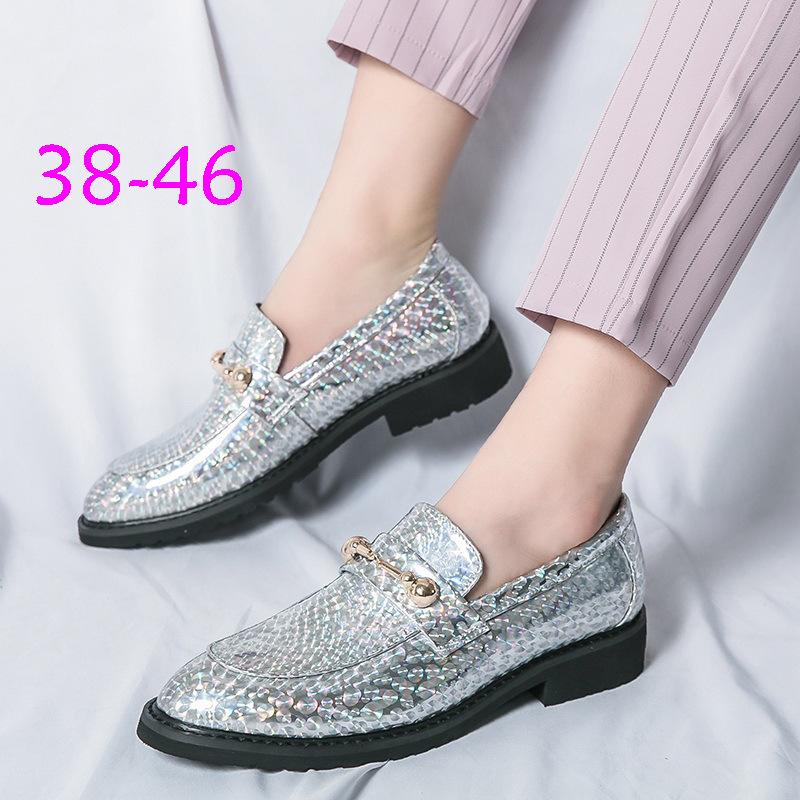 2025 New Plus Size 46 Chelsea Gold Enchantress Men's British Pointed Hair Stylist Leather Shoes