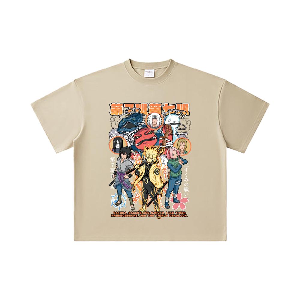 260 GSM Double Yarn 32 Count 100% Cotton Naruto V6 Print Unisex Heavy Cotton T Shirt