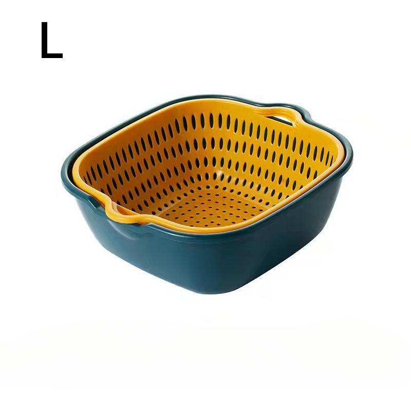 

Набор пластиковых двухслойных дуршлагов из 6 предметов, многоразовые кухонные сита для промывания фруктов и овощей, многоцелевые кухонные инструменты и аксессуары L 1PC зелёный