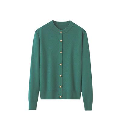 Spring & Autumn Embroidered Knit Cardigan - Round Neck, Long Sleeve, Perfect for Middle-Aged & Elderly Women's Outerwear